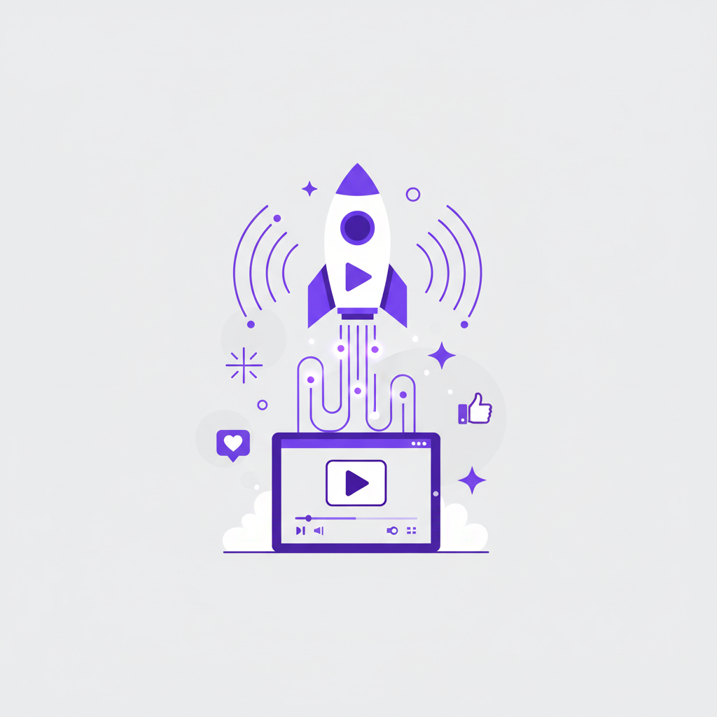 Illustration of a founder directing a video shoot with a camera, lights, and a megaphone.