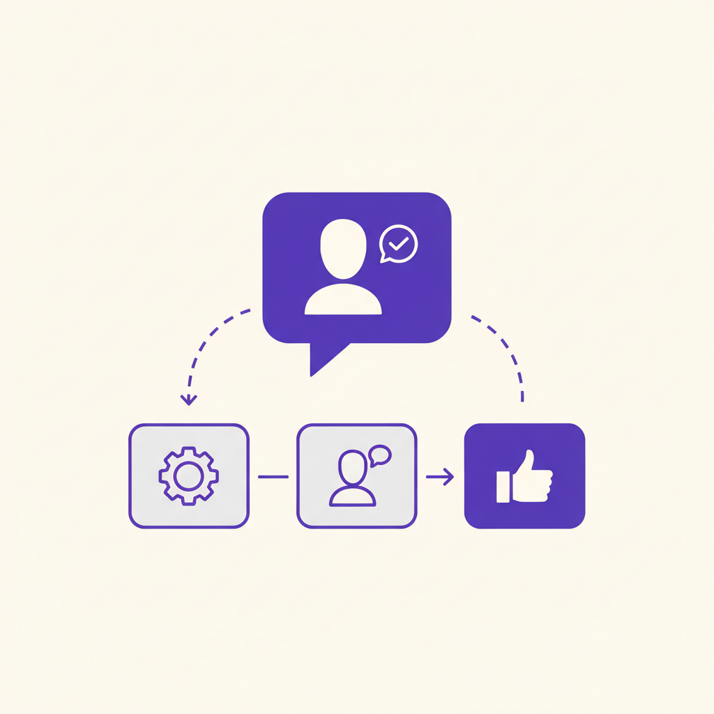 An illustration showing a user signing up for a product and seeing a speech bubble from a similar user who is happy.