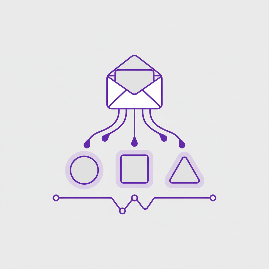 An illustration of a series of connected emails flowing towards a user who is having a lightbulb moment.