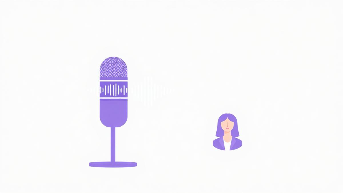 Illustration of a founder recording an industry podcast interview with a remote guest.