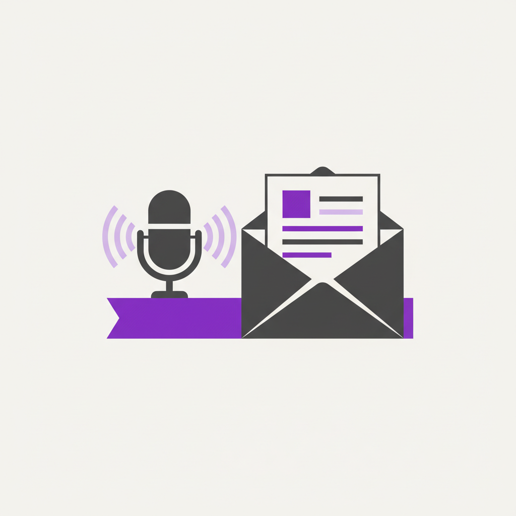 An illustration of a person speaking into a podcast microphone, with a newsletter icon and a dollar sign floating nearby, representing sponsorship.