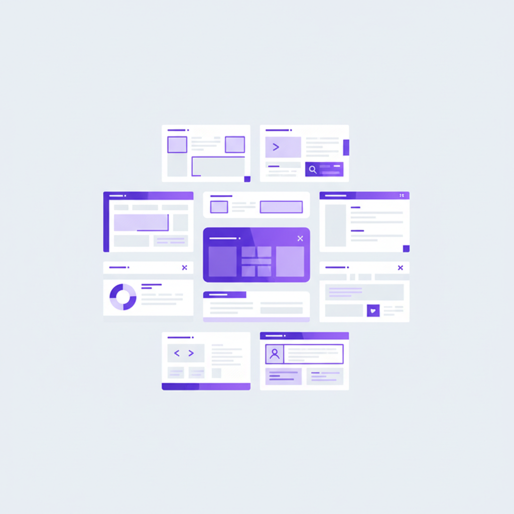 Illustration of a user selecting a template from a large library grid.