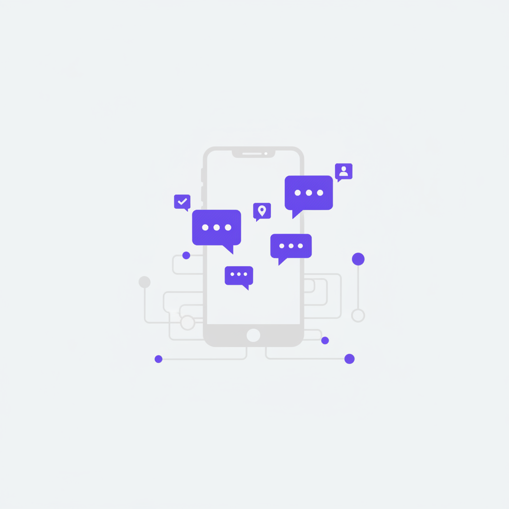 Illustration of a user interacting with a product, with contextual in-app messages guiding their journey.